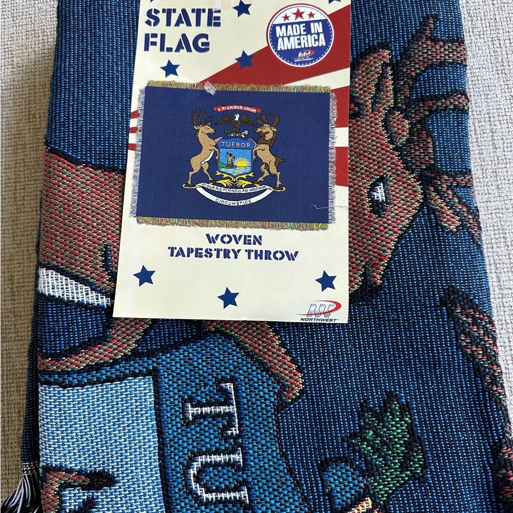Michigan State Flag Woven Tapestry Throw Blanket – Northwest – Made in USA